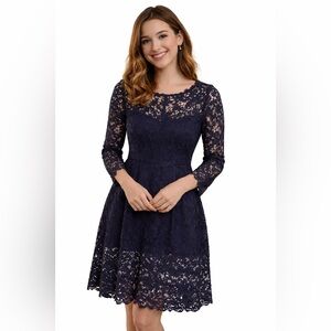ASTR Navy Lace Dress Skater Cocktail Party Wedding Guest Feminine Romantic Sz XL